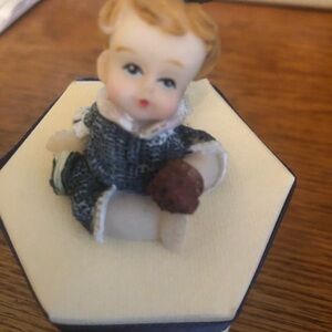 Porcelain Baby Boy  Figurine in Navy and Cream - Decorative Italian Bomboniere